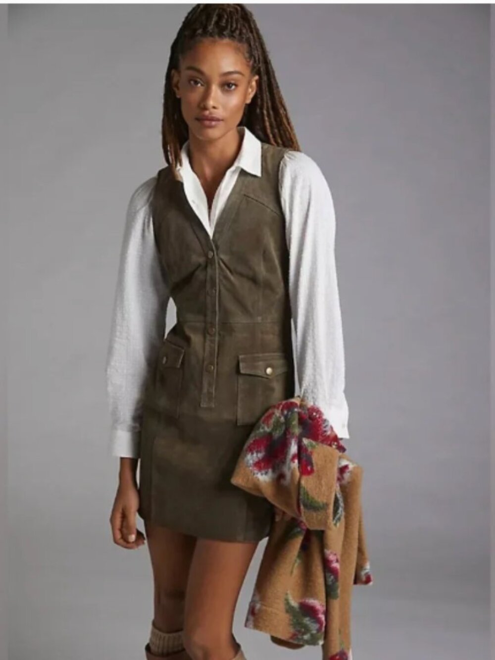Anthropologie Pilcro - Olive Green Suede Sleeveless Mini Dress Size 6
